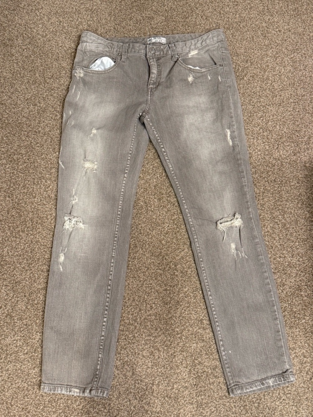 Free People Women's Grey Distressed Skinny Jeans